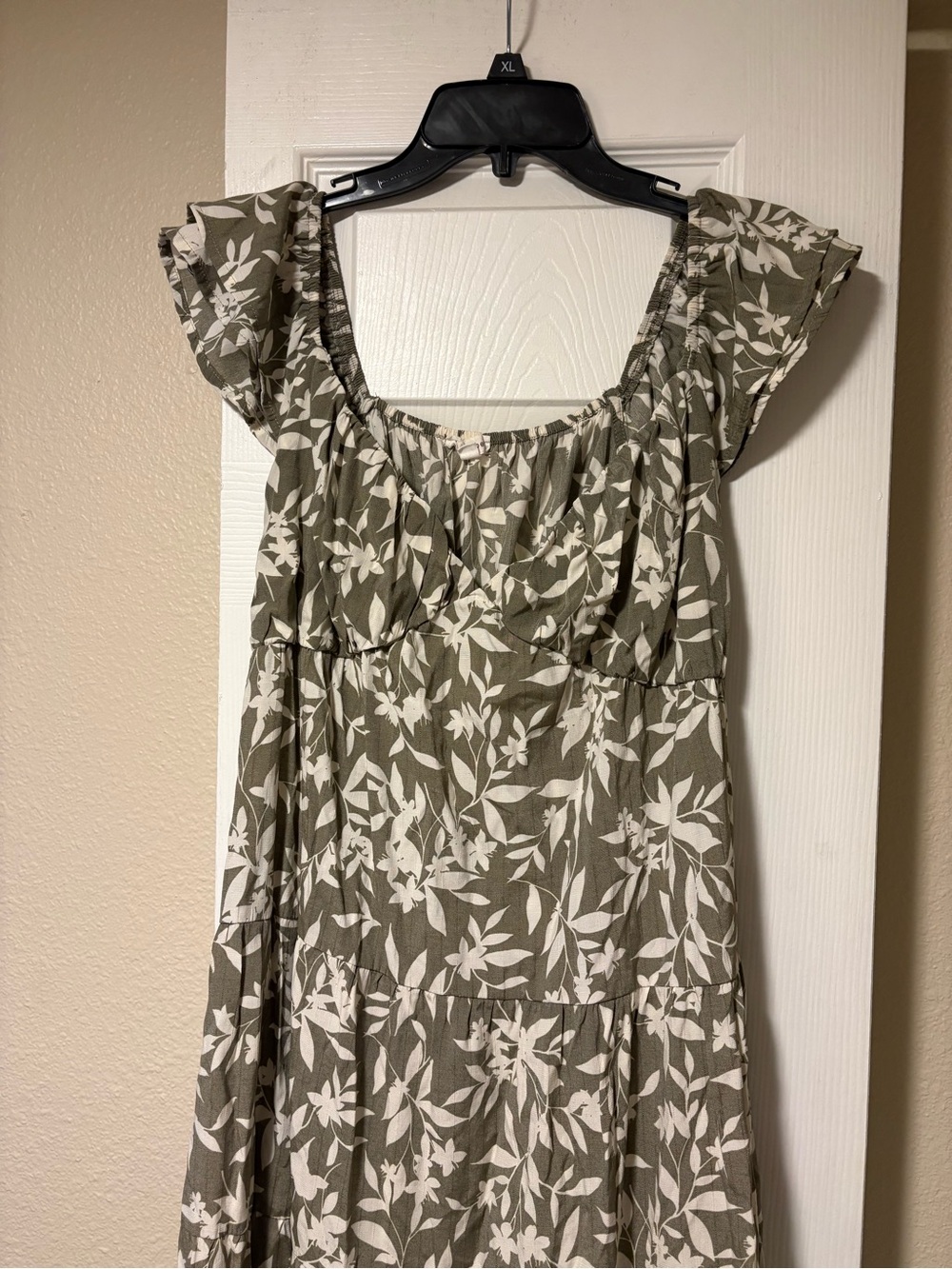 Blu Pepper Olive Green and White Floral Maxi Dress
